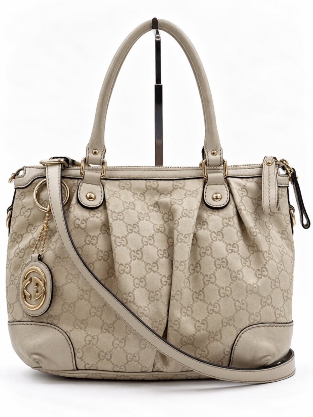 Gucci Beige GG Monogram Canvas Sukey Tote Shoulder Bag with Strap